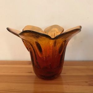 Art Glass Vase Floral Shape Textured Red Orange